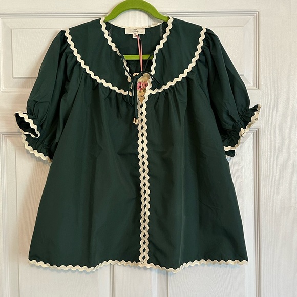 Entro Hunter Green Ric Rac Top - L & NWT - Picture 7 of 9
